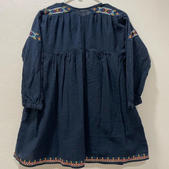 Zara Kids 11/12 Navy Blue Multicolor Boho Embroidered Detail Long Sleeve Dress - Picture 9 of 9